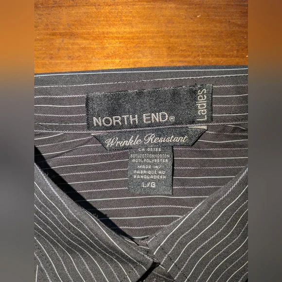 🆕 NORTH END Ladies Blouse Black strip Button front SZ L long sleeve Shirt Top - Picture 4 of 10